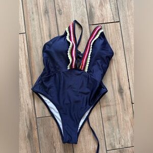 CUPSHE Navy One-Piece Swimsuit with Colorful Trim